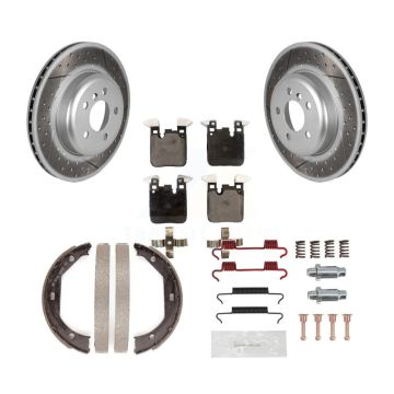 Rear Disc Coated Rotors Ceramic Pads Parking Shoes Hardware Kit For BMW 428i xDrive Gran KGT-104007