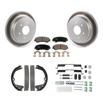 Rear Disc Coated Rotors Ceramic Pads Parking Shoes & Hardware Kit For 17-23 Nissan TITAN KGT-104038