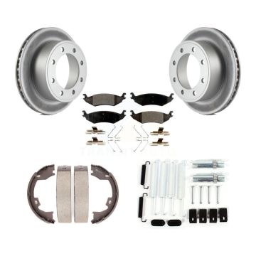 Rear Disc Coated Rotors Ceramic Pads Parking Brake Shoes And Hardware Kit For Ford E-150 KGT-104047