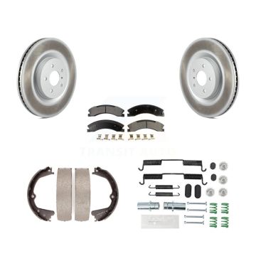 Rear Disc Coated Rotors Ceramic Pads Parking Shoes Hardware Kit For Nissan NV2500 NV3500 KGT-104049