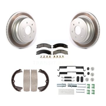 Rear Disc Coated Rotors Ceramic Pads Parking Shoes Hardware Kit For 16-19 Nissan TITAN XD KGT-104050