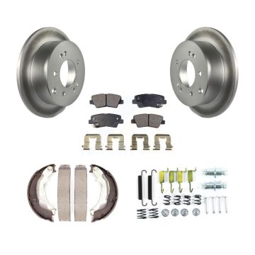 Rear Disc Coated Rotors Ceramic Pads Parking Shoes & Hardware Kit For 2010-2013 Kia Soul KGT-104058
