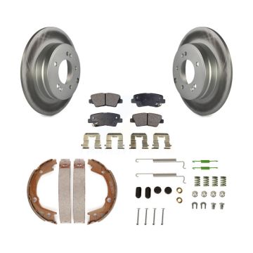 Rear Disc Coated Rotors Ceramic Pads Parking Shoes & Hardware Kit For Hyundai Sonata 3.3L KGT-104062