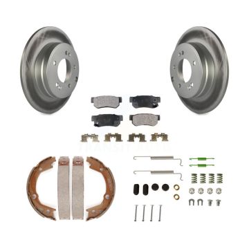 Rear Disc Coated Rotors Ceramic Pads Parking Shoes & Hardware Kit For Hyundai Sonata 3.3L KGT-104065