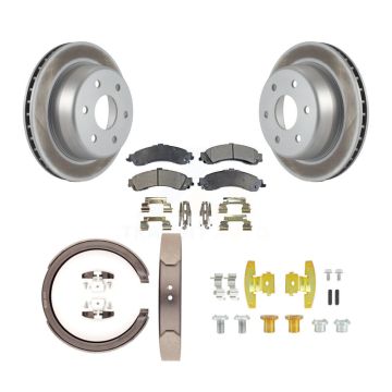 Rear Disc Coated Rotors Ceramic Pads Parking Shoes Hardware Kit For Chevrolet GMC Sierra KGT-104072