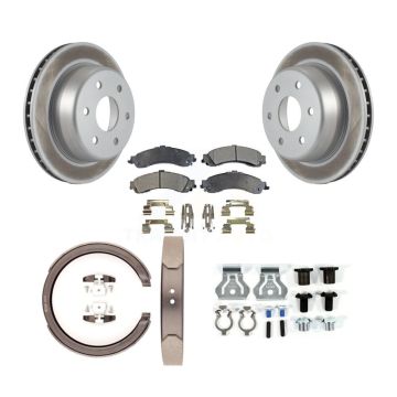Rear Disc Coated Rotors Ceramic Pads Parking Shoes Hardware Kit For GMC Yukon XL 1500 4WD KGT-104074