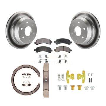 Rear Disc Coated Rotors Ceramic Pads Parking Shoes & Hardware Kit For Chevrolet Avalanche KGT-104075