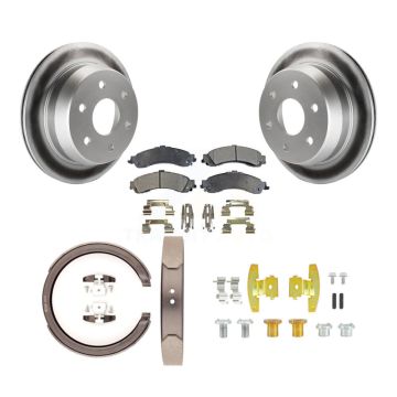 Rear Disc Coated Rotors Ceramic Pads Parking Brake Shoes And Hardware Kit For KGT-104076