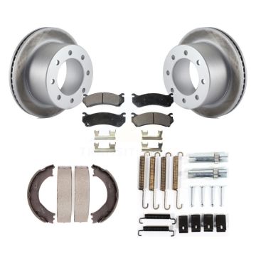Rear Disc Coated Rotors Ceramic Pads Parking Brake Shoes And Hardware Kit For KGT-104083