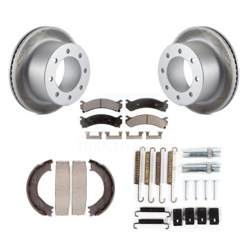 Rear Disc Coated Rotors Ceramic Pads Parking Shoes & Hardware Kit For Chevrolet Silverado KGT-104087