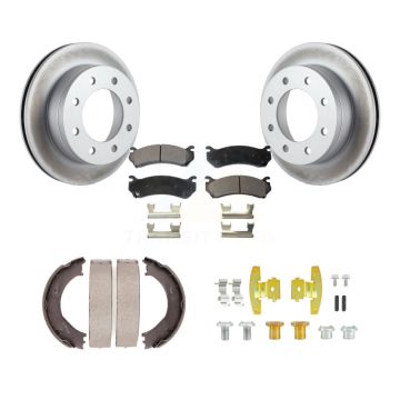 Rear Disc Coated Rotors Ceramic Pads Parking Shoes Hardware Kit For Chevrolet GMC 1500 HD KGT-104092