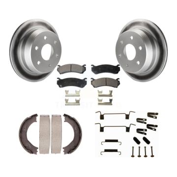 Rear Disc Coated Rotors Ceramic Pads Parking Shoes & Hardware Kit For Chevrolet Silverado KGT-104093