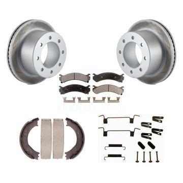 Rear Disc Coated Rotors Ceramic Pads Parking Shoes & Hardware Kit For GMC Sierra 3500 HD KGT-104095