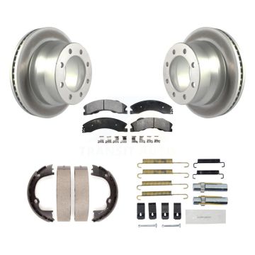 Rear Disc Coated Rotors Ceramic Pads Parking Brake Shoes Hardware Kit For GMC Savana 3500 KGT-104104