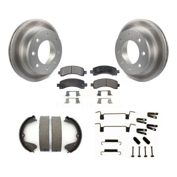Rear Disc Coated Rotors Ceramic Pads Parking Brake Shoes Hardware Kit For GMC Savana 3500 KGT-104105