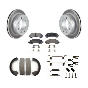 Rear Disc Coated Rotors Ceramic Pads Parking Brake Shoes Hardware Kit For GMC Savana 3500 KGT-104106