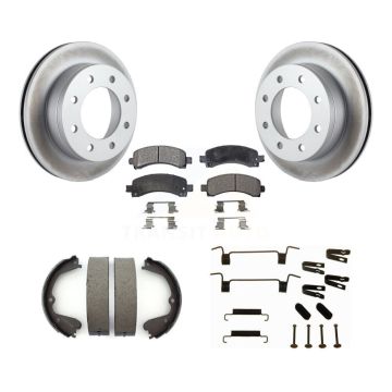 Rear Disc Coated Rotors Ceramic Pads Parking Brake Shoes Hardware Kit For GMC Savana 3500 KGT-104107