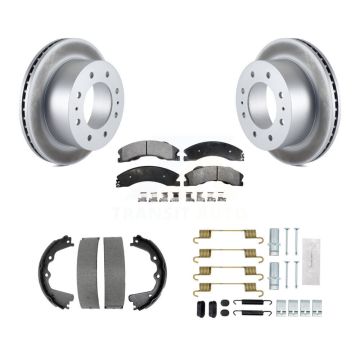 Rear Disc Coated Rotors Ceramic Pads Parking Shoes & Hardware Kit For GMC Sierra 2500 HD KGT-104110