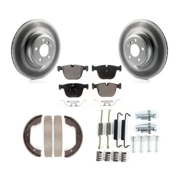 Rear Disc Coated Rotors Ceramic Pads Parking Shoes Hardware Kit For BMW 750i xDrive 750Li KGT-104119