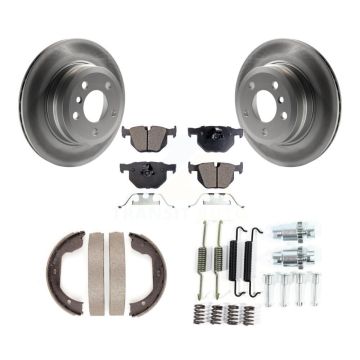 Rear Disc Coated Rotors Ceramic Pads Parking Brake Shoes And Hardware Kit For BMW X5 X6 KGT-104121