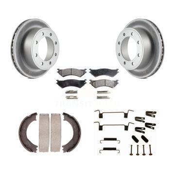 Rear Disc Coated Rotors Ceramic Pads Parking Shoes Hardware Kit For Ford E-350 Super Duty KGT-104124