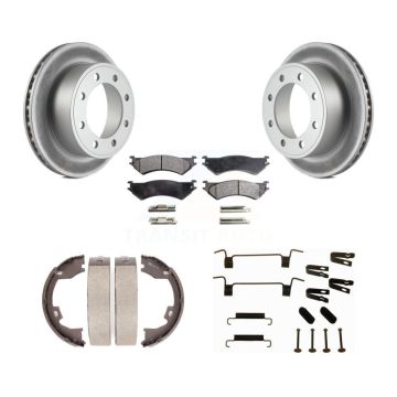 Rear Disc Coated Rotors Ceramic Pads Parking Shoes Hardware Kit For Ford E-350 Super Duty KGT-104126