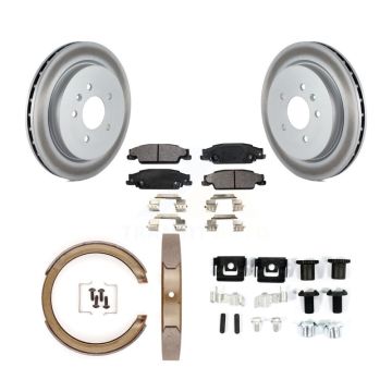 Rear Disc Coated Rotors Ceramic Pads Parking Brake Shoes & Hardware Kit For Cadillac STS KGT-104134