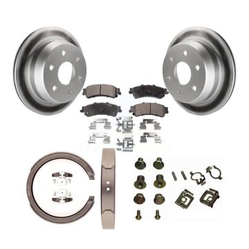Rear Disc Coated Rotors Ceramic Pads Parking Shoes & Hardware Kit For Chevrolet GMC 1500 KGT-104135