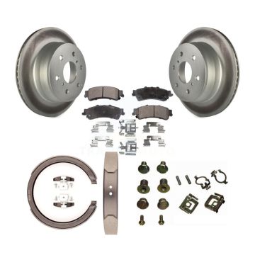 Rear Disc Coated Rotors Ceramic Pads Parking Brake Shoes And Hardware Kit For KGT-104136