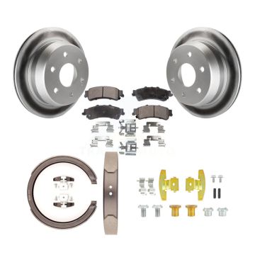 Rear Disc Coated Rotors Ceramic Pads Parking Shoes Hardware Kit For GMC Chevrolet Sierra KGT-104137