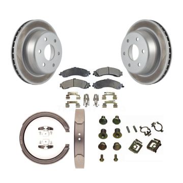Rear Disc Coated Rotors Ceramic Pads Parking Shoes & Hardware Kit For Chevrolet Silverado KGT-104138
