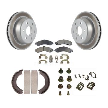 Rear Disc Coated Rotors Ceramic Pads Parking Shoes & Hardware Kit For Chevrolet Silverado KGT-104141