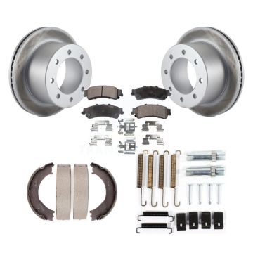 Rear Disc Coated Rotors Ceramic Pads Parking Shoes Hardware Kit For 2001 GMC Sierra 3500 KGT-104142