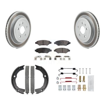 Rear Disc Coated Rotors Ceramic Pads Parking Shoes Hardware Kit For Chevrolet Camaro CTS KGT-104158