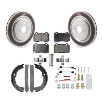 Rear Disc Coated Rotors Ceramic Pads Parking Shoes Hardware Kit For Chevrolet Camaro CTS KGT-104159
