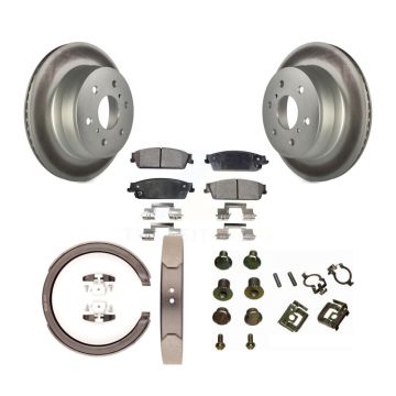 Rear Disc Coated Rotors Ceramic Pads Parking Shoes & Hardware Kit For Chevrolet Silverado KGT-104166
