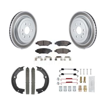 Rear Disc Coated Rotors Ceramic Pads Parking Shoes & Hardware Kit For 10-16 Cadillac SRX KGT-104168