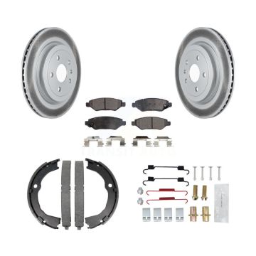 Rear Disc Coated Rotors Ceramic Pads Parking Brake Shoes & Hardware Kit For Cadillac CTS KGT-104169