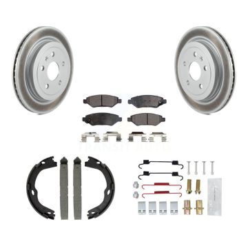 Rear Disc Coated Rotors Ceramic Pads Parking Brake Shoes & Hardware Kit For Cadillac CTS KGT-104170