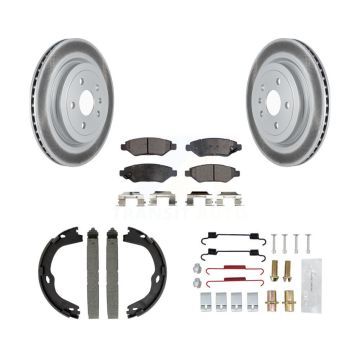 Rear Disc Coated Rotors Ceramic Pads Parking Brake Shoes & Hardware Kit For Cadillac CTS KGT-104171