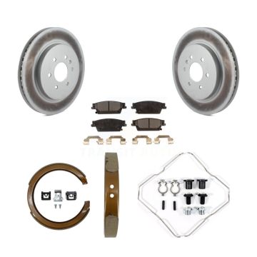 Rear Disc Coated Rotors Ceramic Pads Parking Brake Shoes & Hardware Kit For Cadillac SRX KGT-104186