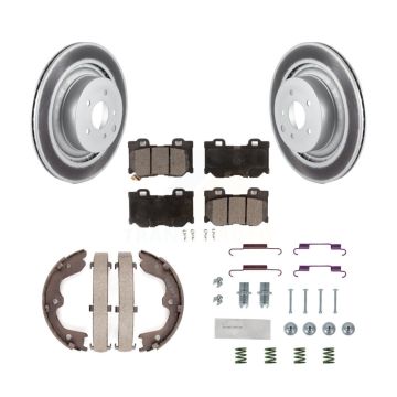 Rear Disc Coated Rotors Ceramic Pads Parking Shoes & Hardware Kit For INFINITI G37 Nissan KGT-104190