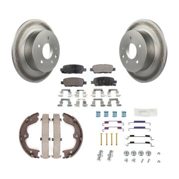 Rear Disc Coated Rotors Ceramic Pads Parking Brake Shoes & Hardware Kit For Nissan Altima KGT-104191