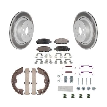 Rear Disc Coated Rotors Ceramic Pads Parking Shoes And Hardware Kit For INFINITI G35 Q60 KGT-104194