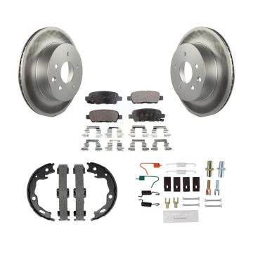 Rear Disc Coated Rotors Ceramic Pads Parking Brake Shoes & Hardware Kit For Nissan Rogue KGT-104196