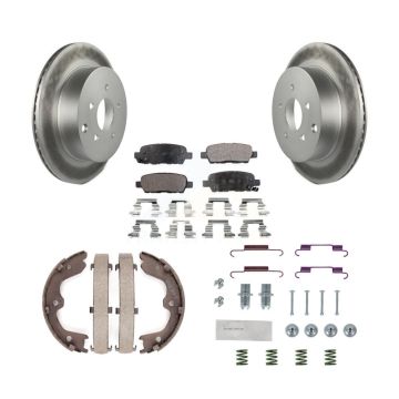 Rear Disc Coated Rotors Ceramic Pads Parking Shoes & Hardware Kit For INFINITI FX35 FX45 KGT-104198