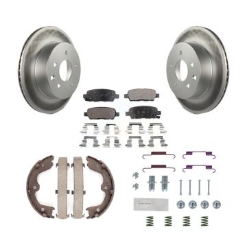 Rear Disc Coated Rotors Ceramic Pads Parking Brake Shoes & Hardware Kit For INFINITI G35 KGT-104200