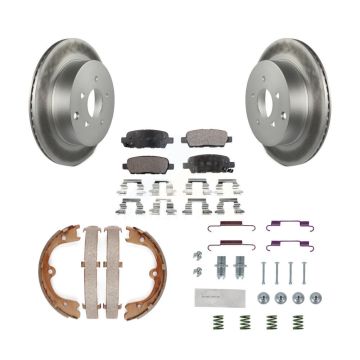 Rear Disc Coated Rotors Ceramic Pads Parking Shoes Hardware Kit For INFINITI FX35 Nissan KGT-104201