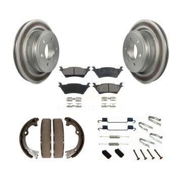 Rear Disc Coated Rotors Ceramic Pads Parking Brake Shoes And Hardware Kit For Ford F-150 KGT-104204