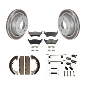 Rear Disc Coated Rotors Ceramic Pads Parking Brake Shoes And Hardware Kit For Ford F-150 KGT-104206